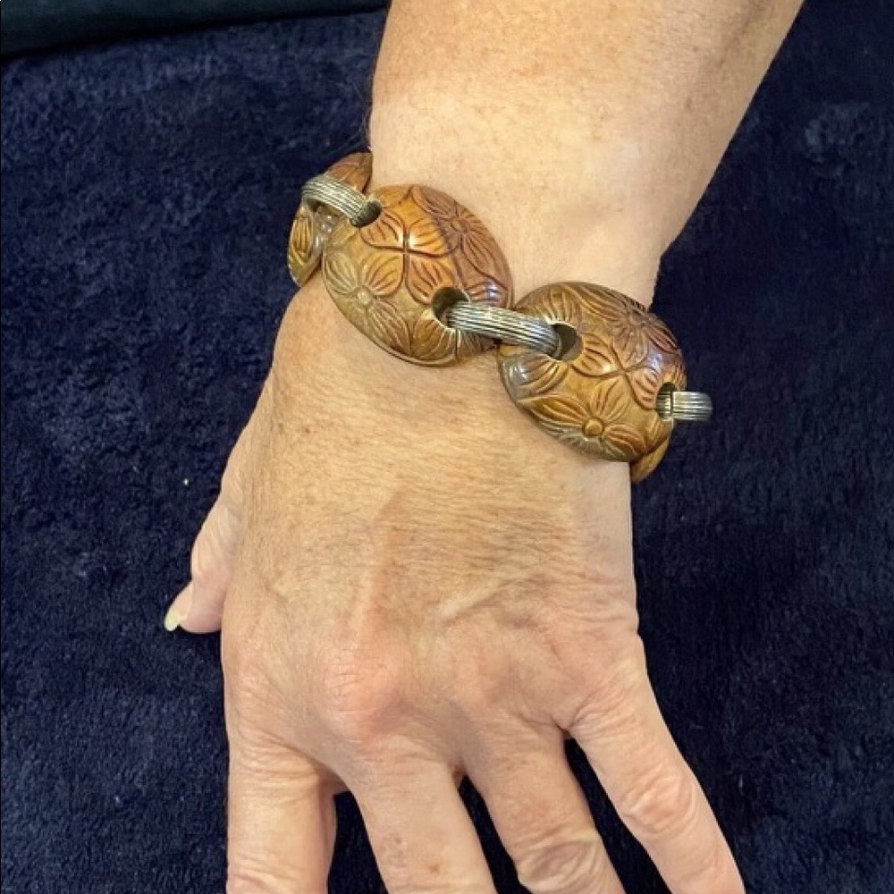 Stephen Dweck Carved Rhodonite Bracelet with Logo